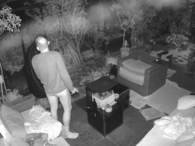 Cum dropping caught on outdoor security cam